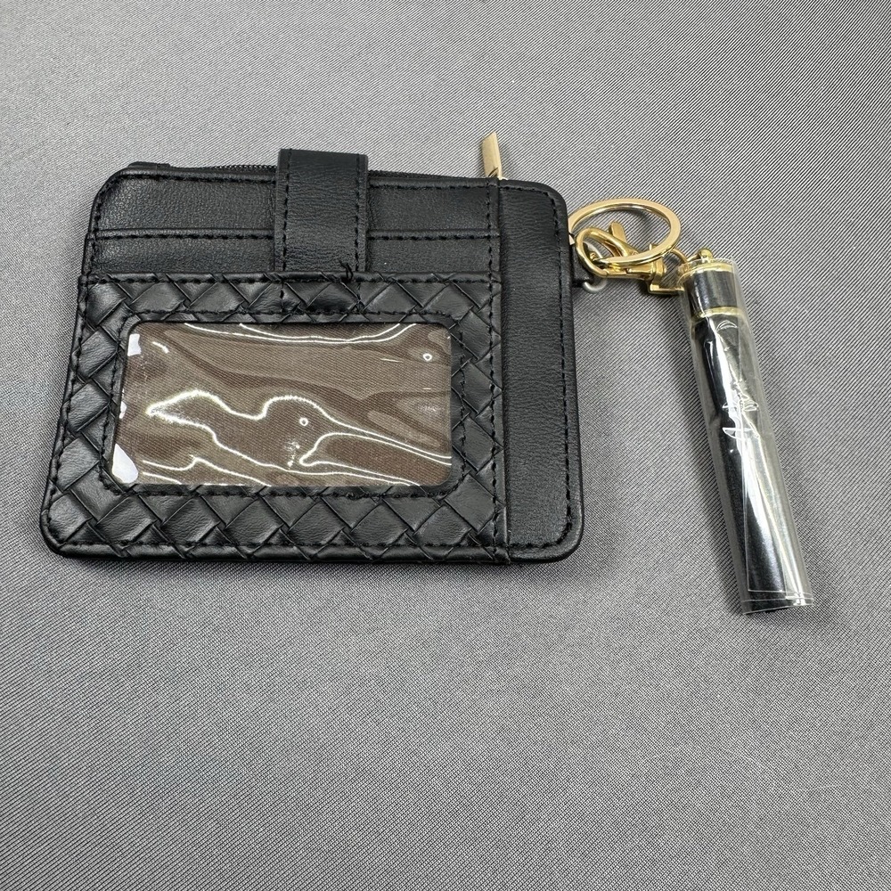 New Black Leather Card Holder Keychain With Tassels